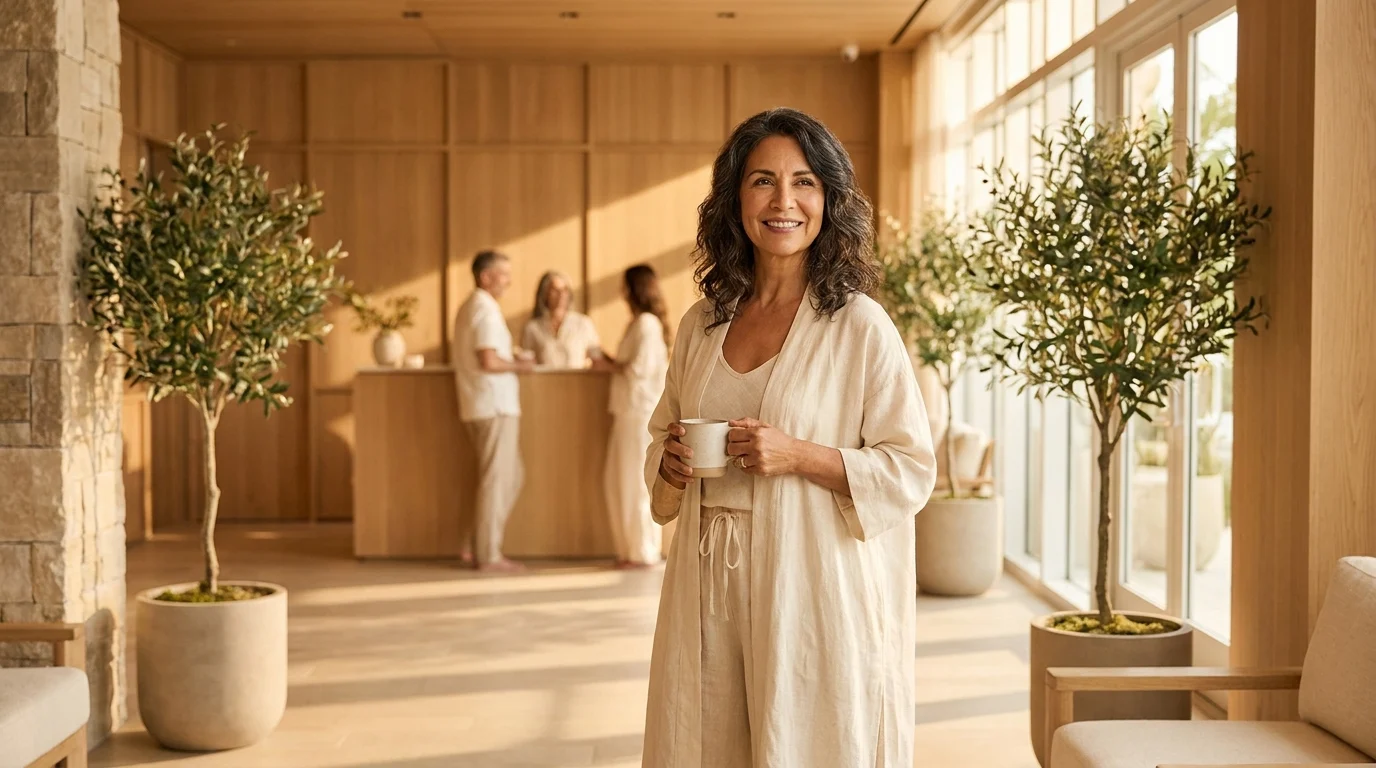 Woman in her 50s looking confident and healthy, surrounded by abstract glowing regulatory and molecular light forms symbolizing a landmark FDA policy shift
