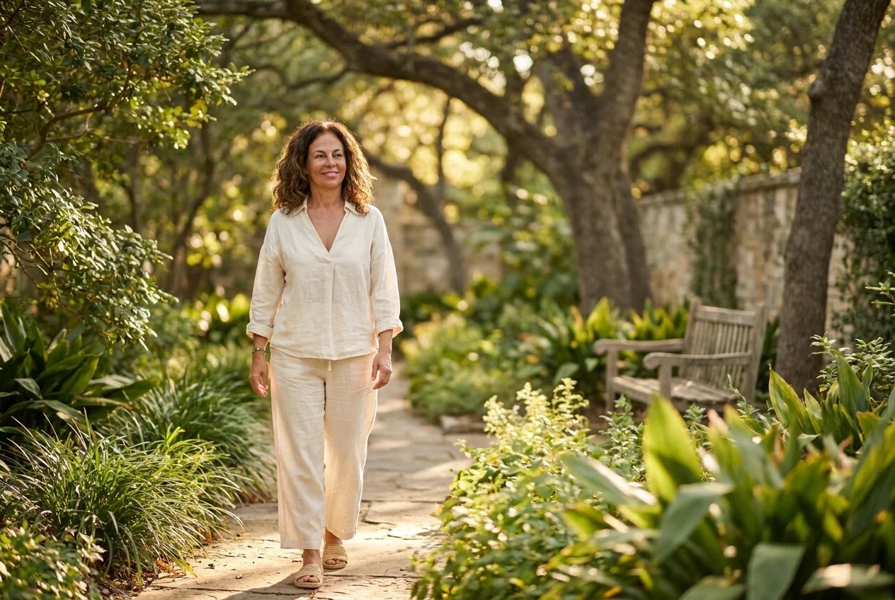 Healthy diverse middle-aged person in clinical wellness consultation reflecting longevity lifestyle